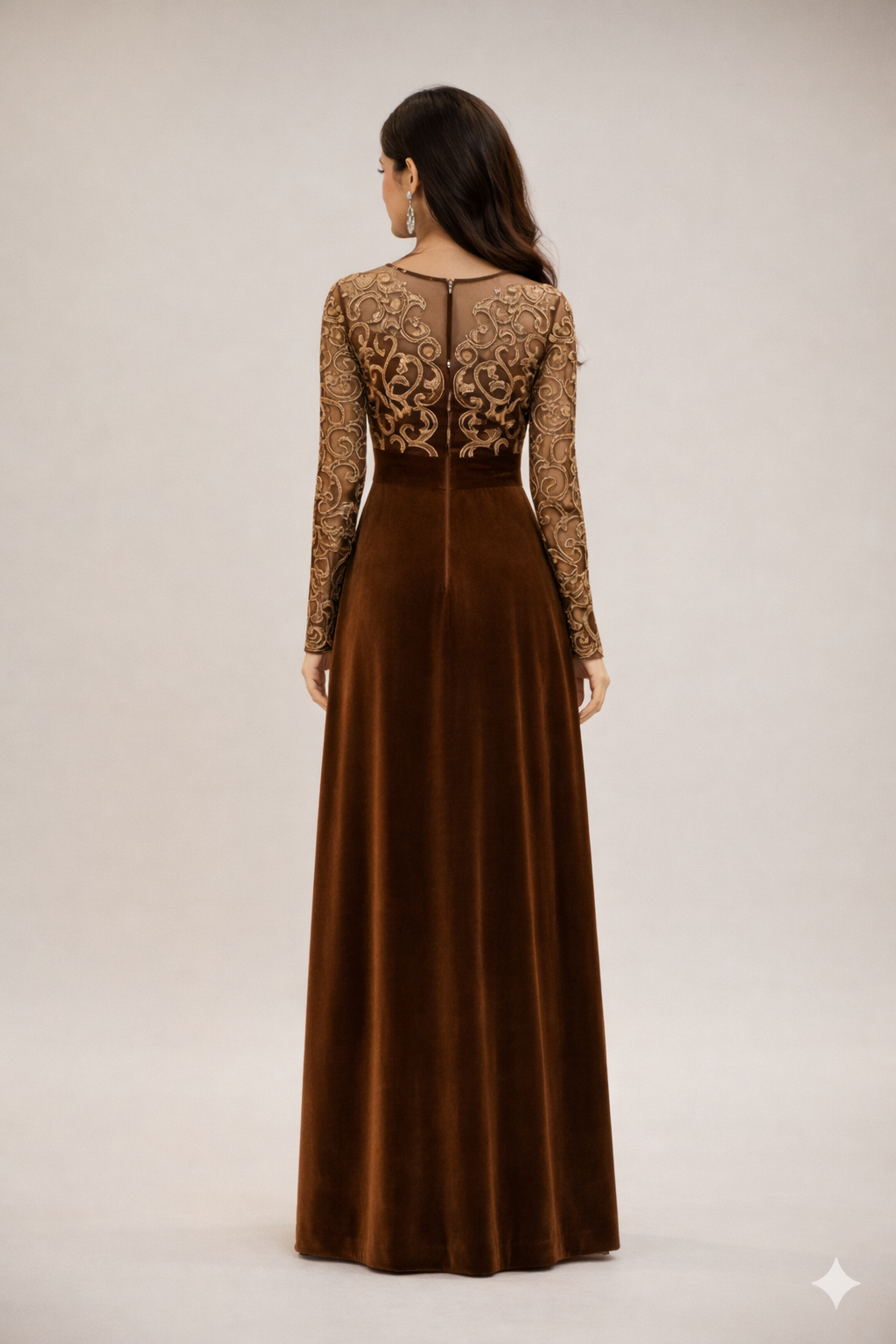Brown Velvet Embroidered Dress