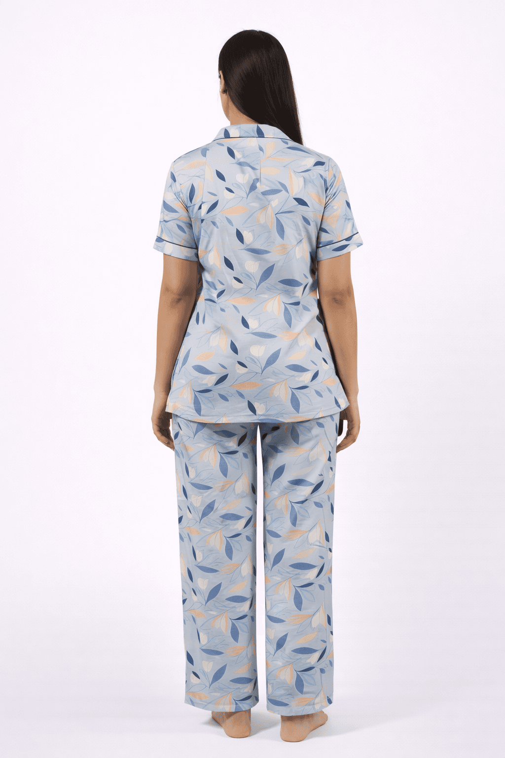 Women’s Floral Printed Cotton Night Suit Set | Half Sleeve Button-Down Shirt & Relaxed Fit Pajama alt