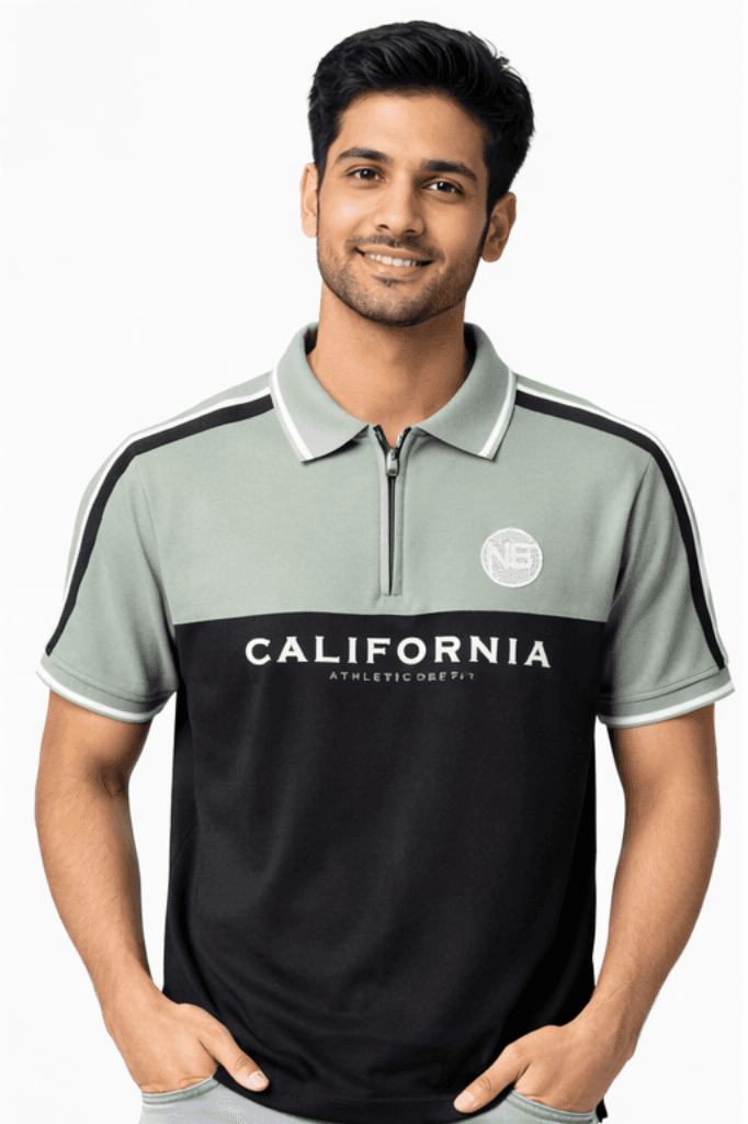 Men’s Green & Black Colorblock Polo T-Shirt | Half Sleeve Smart Casual Wear