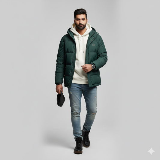 Men's Olive Green Puffer Jacket